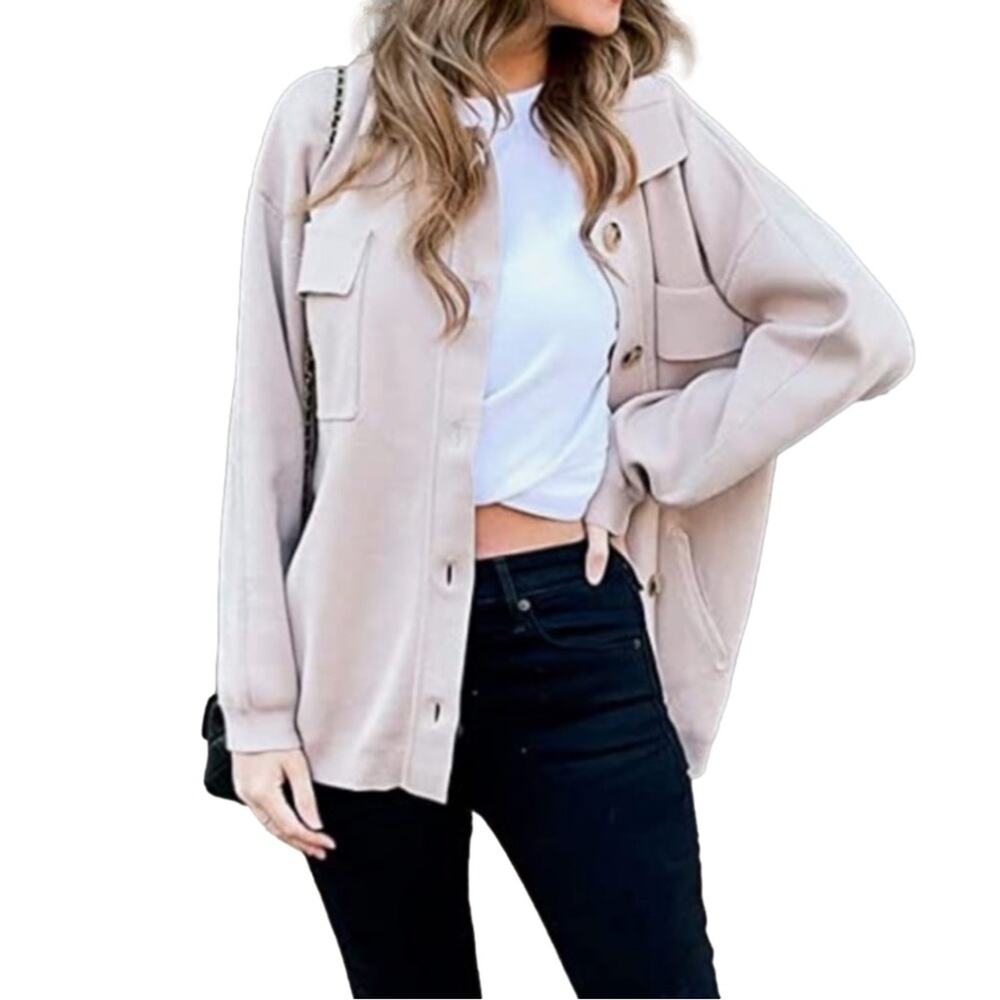 Suprelook Cardigan Top Shacket Taupe Knit Button Front Long Sleeve Small NEW